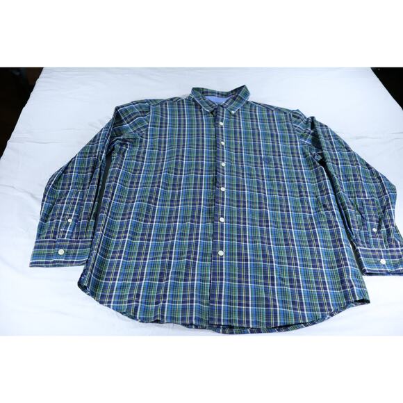 Chaps Plaid Button Down Shirt Men’s Medium Blue Green Long Sleeve - Picture 9 of 9